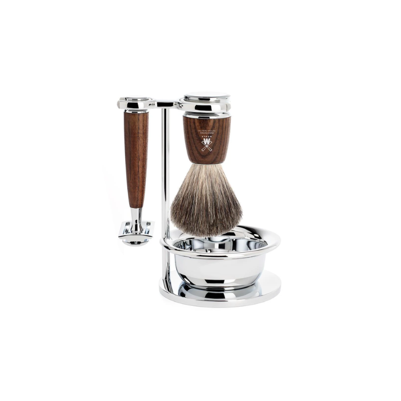 MÜHLE RYTMO 4-Piece Shaving Set – Steamed Ash, Pure Badger, Closed Comb