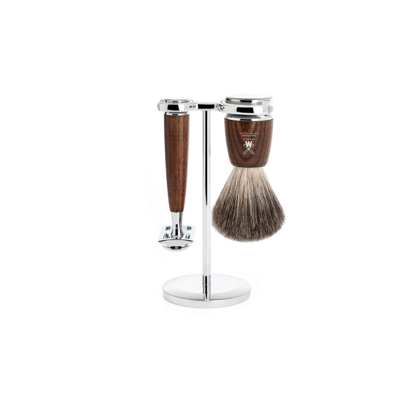 MÜHLE RYTMO 3-Piece Shaving Set – Steamed Ash, Pure Badger, Closed Comb