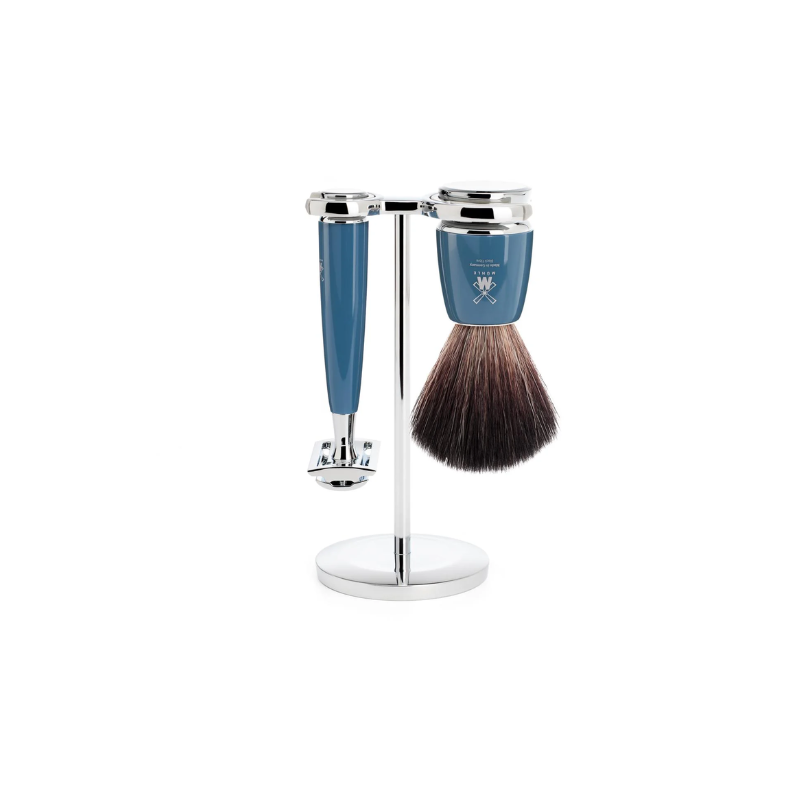 MÜHLE RYTMO 3-Piece Shaving Set – Petrol Blue, High-Grade Resin, Black Fibre, Closed Comb