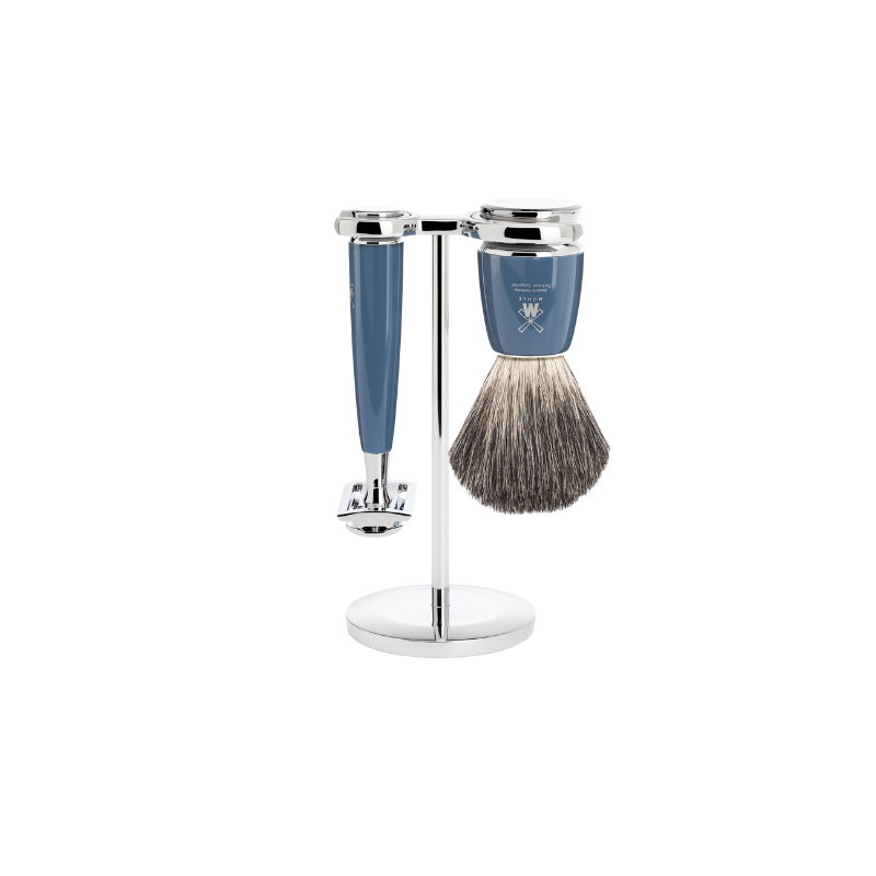 MÜHLE RYTMO 3-Piece Shaving Set – Petrol Blue, High-Grade Resin, Pure Badger, Closed Comb